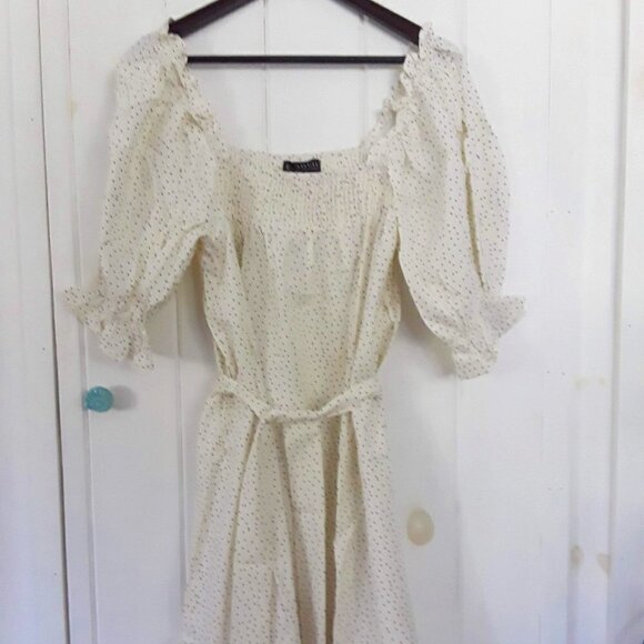 ELOQUII Linen Blend Smocked Ruffle Mini Dress Size 14 - Picture 2 of 11